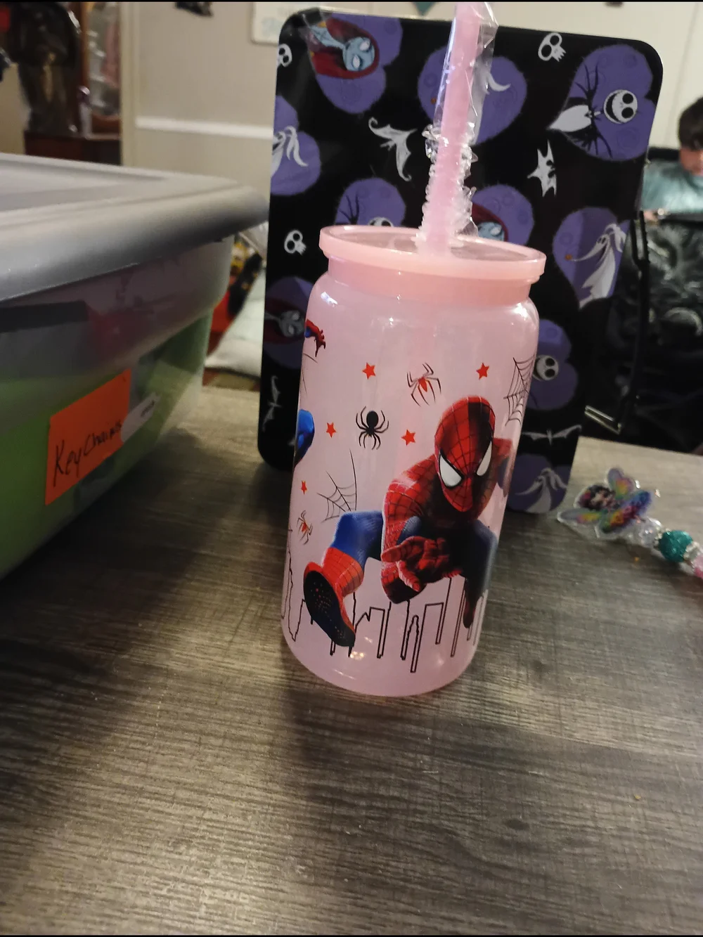 Spiderman Pink Kids Plastic Straw Cup - Official Character Design